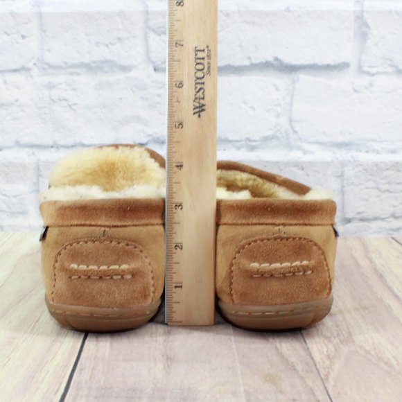 LL BEAN Brown Suede Venetian Shearling Lined Wicked Good Slippers 9 M - Picture 8 of 9